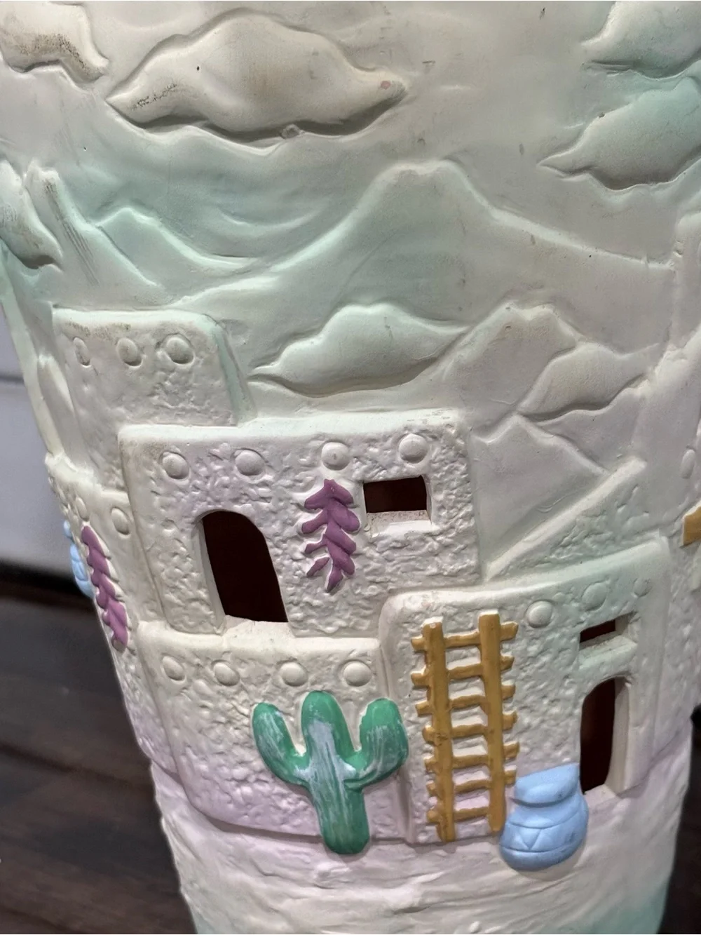 1992 Beachcombers Southwestern Cream Ceramic Vase with Pastel Accents